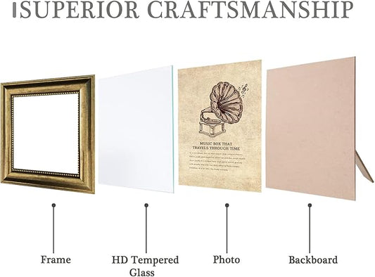 5x5 Picture Frames Set of 4- Rustic Retro Photo Frame with Real Glass Wall Mount and Tabletop Display Family Friends Wedding Gift