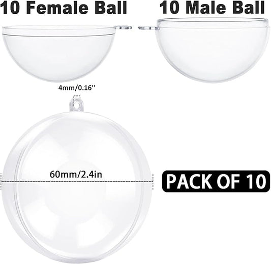 Jishi 10pk Clear Plastic Christmas Ornaments for Crafts Fillable DIY Christmas Ornaments Balls 60mm Acrylic Ornaments for Christmas Tree Decorations, Hanging Christmas Decorations Home Decor Supplies