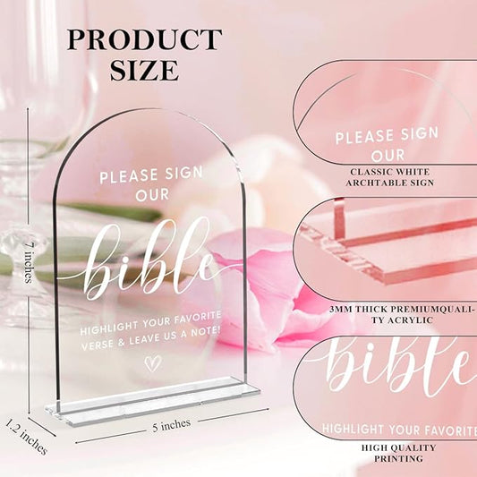Wedding Decor,Bible Guestbook Sign,5 x 7 Inch Arch Acrylic Sign, Wedding Sign for Ceremony and Reception, Wedding Decorative Signage For Table Decor (White)