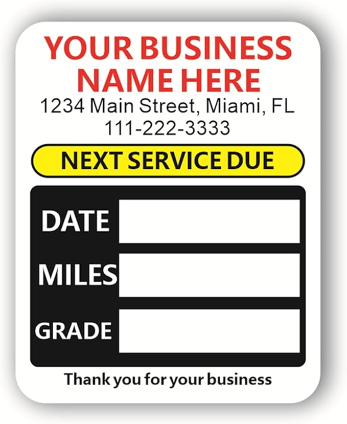 Custom Oil Change Stickers with Your Business Name - Auto Maintenance Service Reminder for Cars Vehicles Trucks Personalized Oil Change Stickers for Windshield 2 Inches(10-10000 pcs)