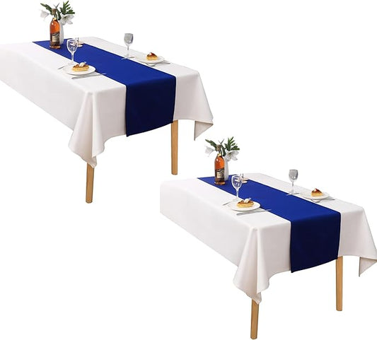 2 PCS Royal Blue Table Runner 14x72 Inch Long Coublt Blue Color Thick Polyester Decorative Cloth Handcrafted for Wedding Party Birthday Graduations Hotel Restaurant Banquet Catering Services Event