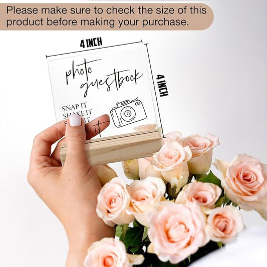 Wedding Guest Book Desk Decor, Acrylic Wedding Signs, Guest Book WeddingReception, WeddingDecor, Photo GuestBook Acrylic Plaque Sign with Wood Stand for WeddingReception Table Decor