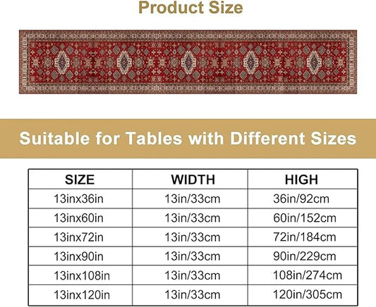 Boho Floral Vintage Table Runner, Retro Red Brown Flower Rustic Country Farmhouse Abstract Pattern for Home Kitchen Table Decor Dining Coffee Room Party Decor 13x72in