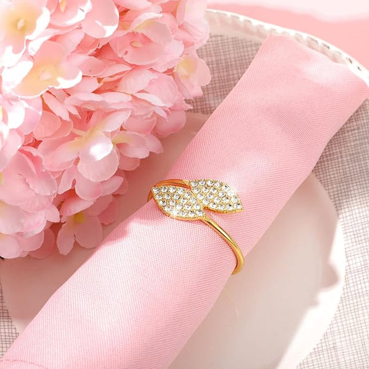 Hotop 24 Pcs Napkin Rings Gold Table Decorations, Elegant Bling Leaves Napkin Rings, Rhinestone Guest Towels Buckle for Wedding Gold Party, Thanksgiving Christmas Dinner Banquet Table Decoration