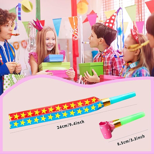 100PCS Multicolor Party Blowers & Whistles - 100 Count, Funny Noise Makers for Kids & Adults, Reusable Paper Blowers, Perfect for Birthdays, Weddings & More