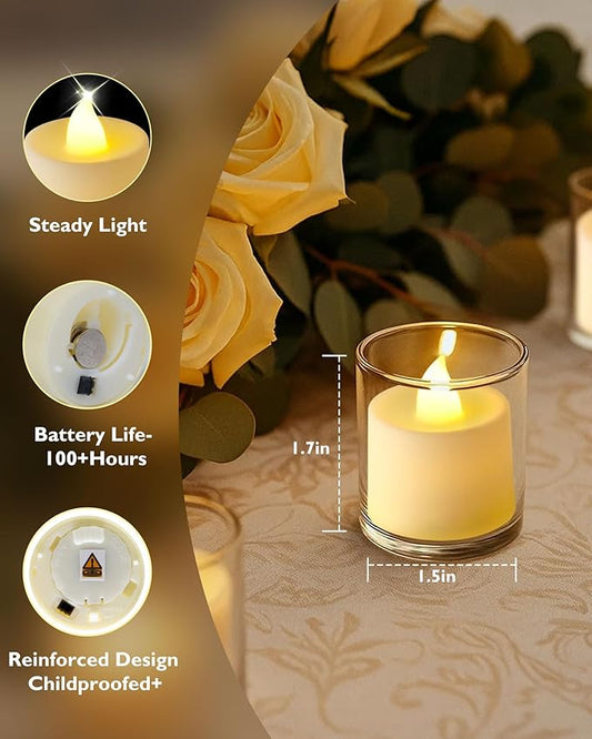 Amagic 12/24/50/100/150 Pack LED Tea Lights, Flameless Votive Candles, Battery Operated Tealights Candles for Halloween, Christmas, Home Decor, Wedding,Theme Party, Festival(12 Pack, Warm Ivory)
