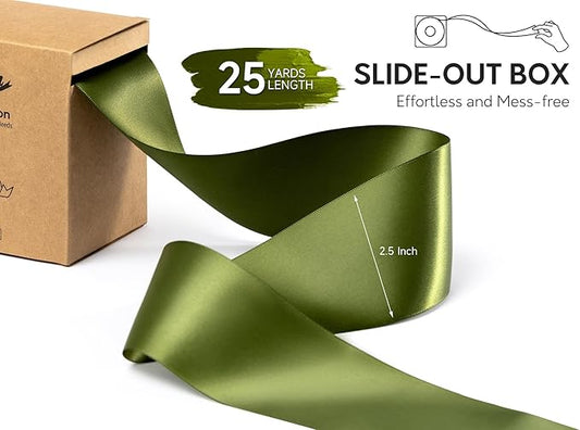 Moss Green 2.5 Inch Double-Faced Satin Ribbon 25 Yards for Gift Wrapping Crafts Flower Bouquet Invitations Holiday Decorating