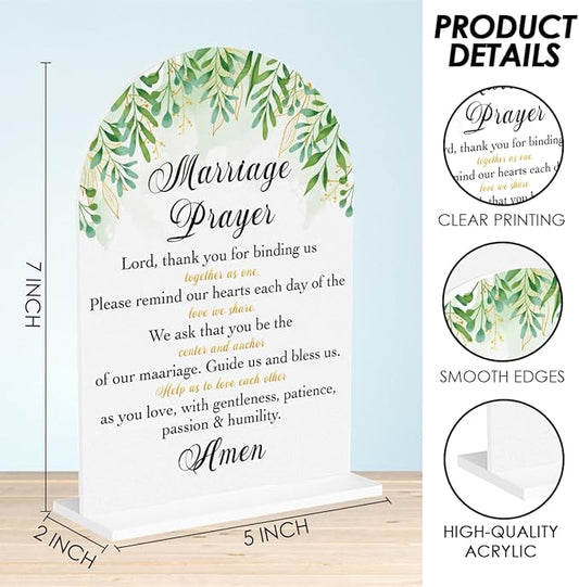 Marriage Prayer Sign, Wedding Engagement Bridal Shower Christian Religious Decor for Reception Ceremony Anniversary Party, Weddings White Acrylic Sign