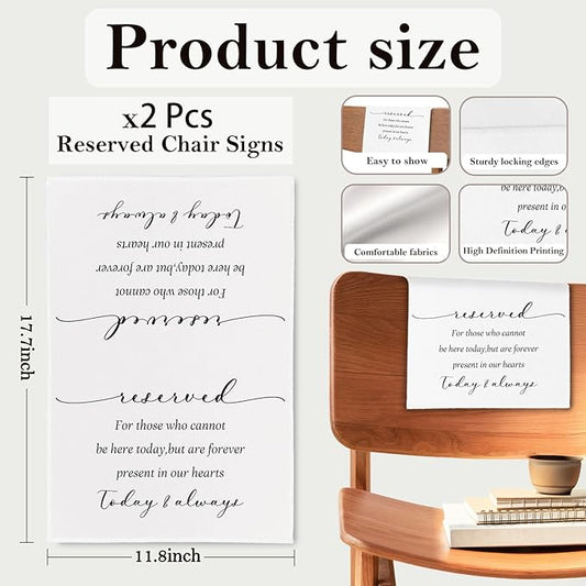 In Loving Memory Wedding Sign, Reserved Memorial Signs Pew Cloths Seating Placeholder for Chairs, Wedding Decorations for Reception Celebrations Event (2 Pcs, today & always)