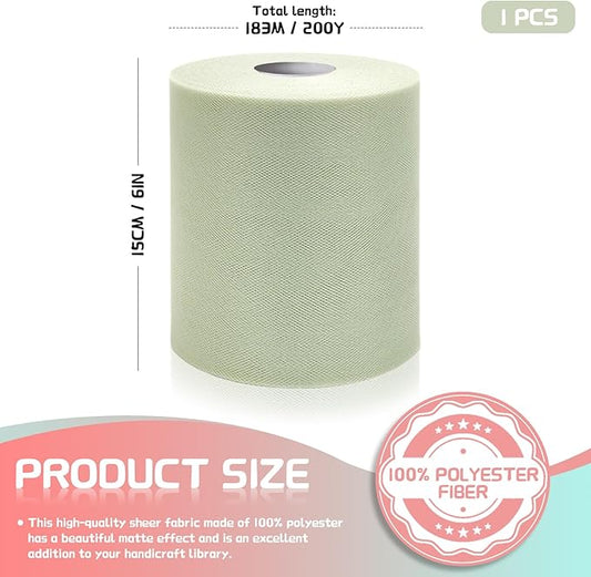 6" x 200 Yards Sage Green Tulle Fabric Rolls, Green Spool Tulle Ribbon for DIY Tutu Skirt Wedding Decoration Baby Shower Birthday Party Backdrop Gift Wrapping Bow Craft Supplies