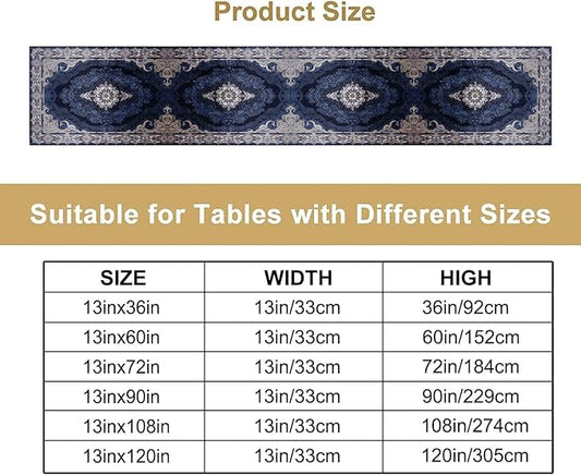 Vintage Boho Floral Table Runner, Rustic Country Farmhouse Dark Blue Grey Retro Flower Pattern for Home Kitchen Table Decor Dining Coffee Room Party Decor 13x90in