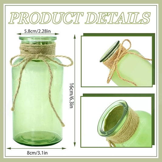 Vintage Glass Flower Vase,12 Pack Green Farmhouse Glass Centerpiece Vases Mason Jars for Weddings, Parties & Home Decor Bulk (12, Green)
