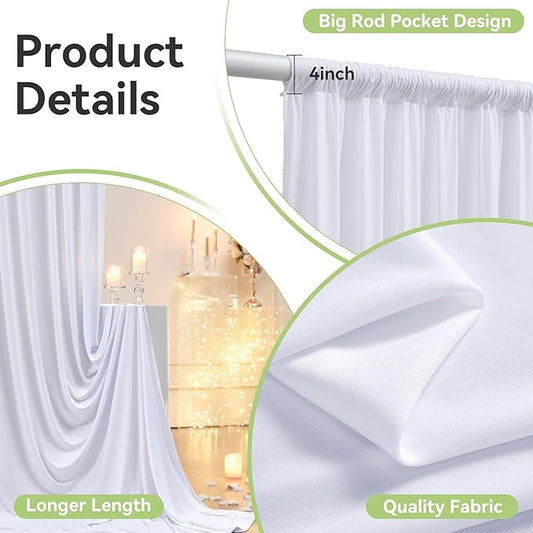 10ftx15ft Wrinkle Free White Backdrop Curtain, 2 Panels 15FT Height White Wedding Backdrop Drapes, Silky Polyester Back Drop Cloth for Birthday Photography Background Party Backdrop Draping