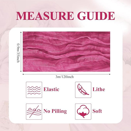 Asee'm 4pcs Cheesecloth Table Runner 120 Inches Long Deep Pink Boho Gauze Cheese Cloth Runner 10FT Rustic Sheer Table Runners for Christmas Wedding Party Baby Shower Spring Easter Decoration