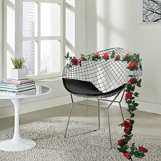 2 Pack Artificial Rose Vine Garland Fake Roses Flowers Plants Vines Hanging Floral Leaves Decoration for Wedding Party Table Garden Arch Wall Home Room Decor(Red)