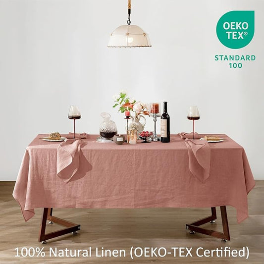 Talasily Linen Tablecloth 100% Pure Linen Table Cloth 60x120 Inches Rectangle Tablecloths Washable Cloths for Kitchen, Dining, Buffet Parties, Holidays, Picnic, Weddings and Restaurants-Muddy Pink