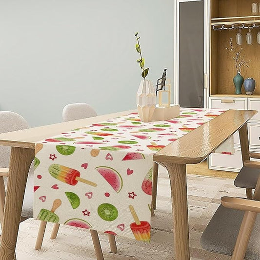 Summer Popsicles Table Runner, Colorful Watercolor Ice Cream Loves Heart Seasonal Dinner Runner for Party Holiday Home Kitchen Dining Table Decor 13"x108"