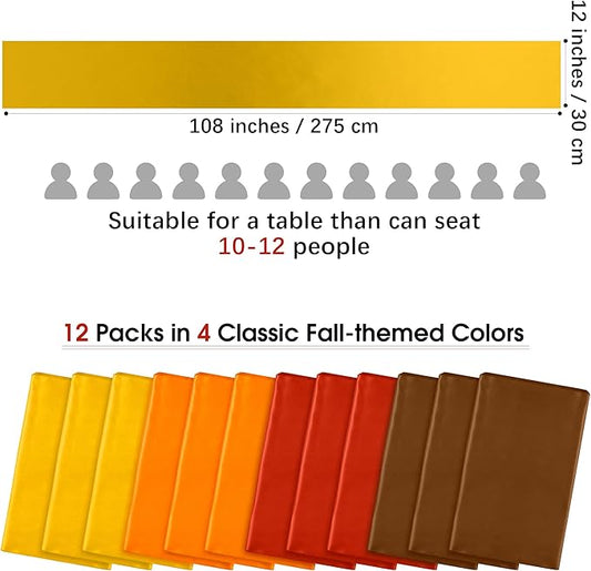 Aneco 12 Pack Satin Table Runner 12 x 108 Inch Fall Autumn Long Wedding Satin Silk Table Runner for Thanksgiving Halloween Party Decoration Wedding Banquet Graduations Birthday
