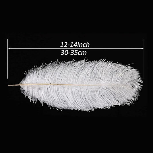 YAKRUNA 30PCS White Ostrich Feathers for Centerpieces for Wedding Birthday Gatsby Party, 12-14 Inches Bulk Decorative Plumes for Vase & Table & Christmas Tree Decor (30-35cm, White)