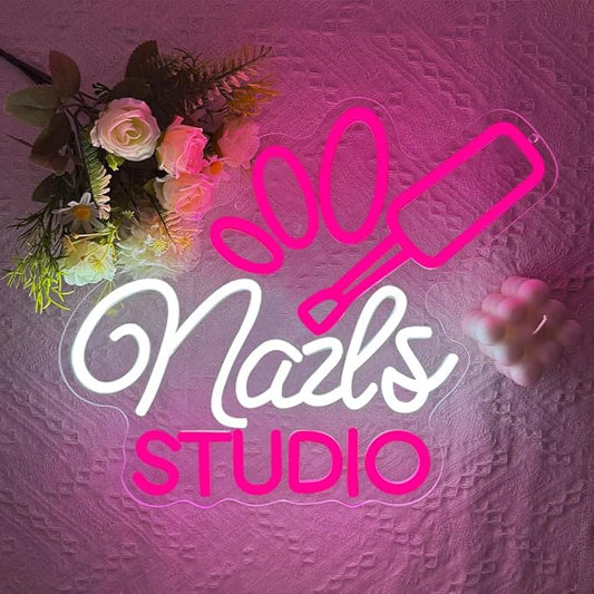 Nail Room Neon Sign,Pink Nails Studio LED Light for Wall Art Decor,Backdrop for Business Lash Salon Beauty Room Bar,Pink Dimmable Light Up Signs Gift for Girls Women Nail Tech USB Powered(14.2"*11.8")