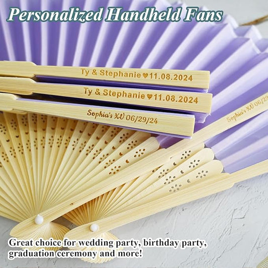 10pcs Personalized Purple Folded Hand Fans, Custom Folding Hand Fans for Wedding Guests, Wedding Gift Party Favors Church Fans Handheld, Birthday Party Supplies Bridal Shower Gifts