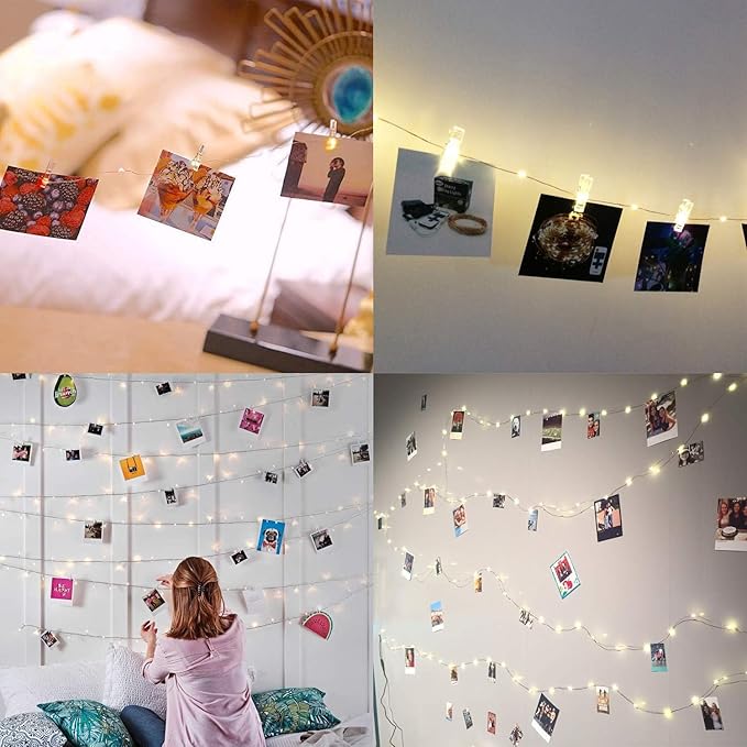 33Ft Photo Clip Fairy Lights with 50 Clips - LECLSTAR 100 LED String Lights for Hanging Pictures, USB Powered - Perfect Bedroom and Wedding Decor