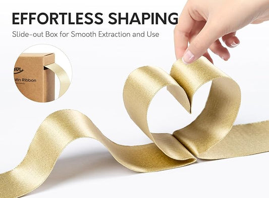 Gold Satin Wired Ribbon 1-1/2 Inch Double-Faced Glitter Ribbons for Wreath, Christmas Tree Decoration, Gift Wrapping, Home Decor 10 Yards