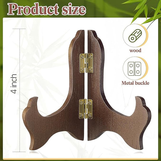 Tatuo 4 Packs Wooden Display Stand Decorative Plate Stands for Display Picture Frame Holder Easels(Brown,4 Inch)