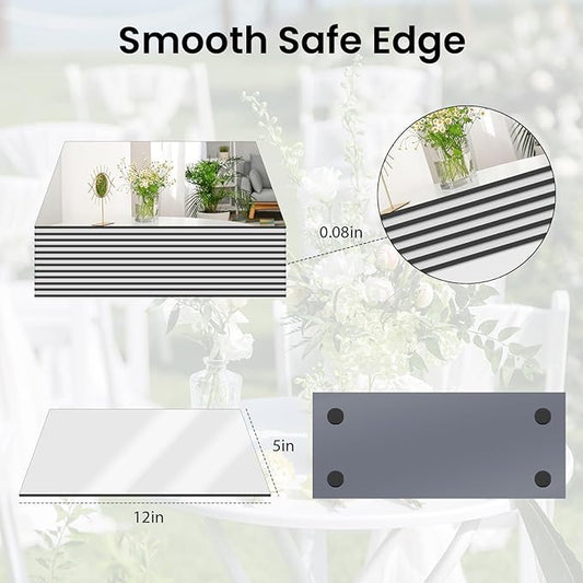 JAMBALAY 12"×5" Mirror Centerpieces for Tables, Set of 12 Glass Mirror Table Centerpieces, Rectangular Glass Mirror Trays, Mirror Candle Plates for Wedding Decorations and Party