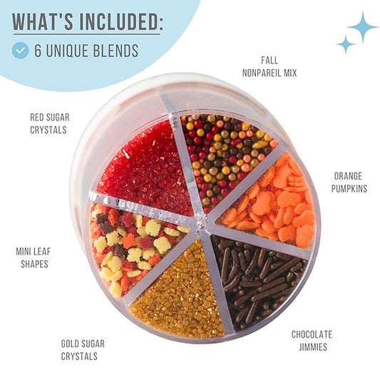 Sweets Indeed Sprinklefetti Fall 6-Cell Sprinkle Jar – 6 Assorted Fall Sprinkles (Pumpkins, Leaves, Sugar Crystals, Nonpareils, Jimmies) | Cupcake & Cake Decorations | 6.45 oz