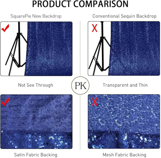 SquarePie Sequin Backdrop Curtain Not See Through Thick Background for Party 5FT x 7FT Navy Blue