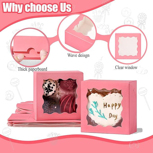 RomanticBaking 3 ¼" x 3 ¼" x 1 ½" 50PCS Chocolate Truffle Boxes for 4,Cookies Boxes Soap Boxes Donut Boxes Macaron Boxes Mini Bakery Boxes with Window Brownie Box