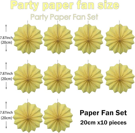 Yellow Hanging Paper Fans,Yellow Accessories Paper Decorations for Party,Color Party Decorations,Bee Themed Classroom Decor,8in Hanging Paper Fans 30 Color DIY Set (Light Yellow)