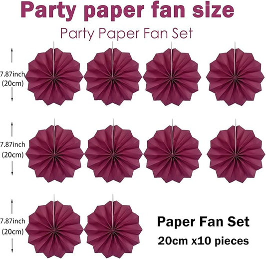 Red Party Decorations,Paper Decorations for Party,Girls Party Decorations Party Paper Fans Bulk 8in,Anniversary Decorations for Party 30 Color DIY Set (Wine Red)