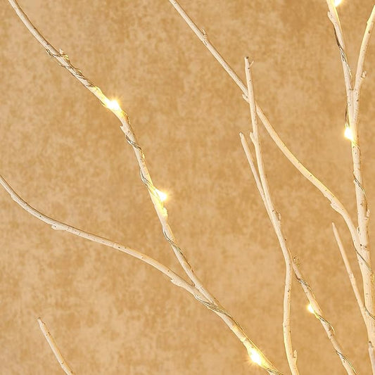 BAOLITVINE Lighted White Twig Branches 32IN 200 Warm White Fairy Lights, Lighted Willow Branches Plug in with Timer, Dimmer for Home Bedroom Fireplace Christmas Decoration Inside Outdoor