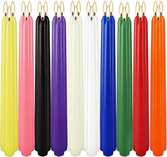 30-Pack 10-Color Taper Candles - 10 Inch Dripless & 10-Hour Burn|Wedding/Birthday/Home Decor with Premium Wax