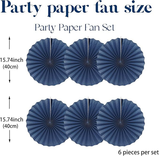 Blue Party Decorations,Blueberry Party Decorations Decorations Party Paper Fans Bulk 16in,Graduation Decoration Classroom Decor, Western Themed Party Decorations 30 Color DIY Set (Deep Blue)