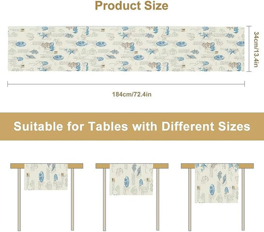 Starfish Table Runner,Vintage Nautical Seashell Tropical Beach Theme Coastal Ocean Sea Burlap for Hotel Indoors Outdoor Dining Room Kitchen Tablecloth, 13x80in