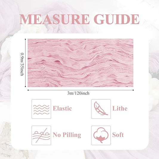 Asee'm 12pcs Cheesecloth Table Runner 120 Inches Blushing Pink Boho Gauze Cheese Cloth Runner 10FT Rustic Sheer Table Runners for Summer Wedding Baby Shower Holiday Party Decoration
