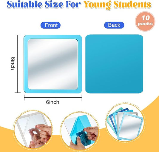 Dandat 10 Pcs Small Mirrors for Kids 6 x 6 Inch Square Shatter Proof Reflector Toddler Glass Plastic Reflector for Classroom DIY Craft Preschool Facial Expression (Blue-Gray Colors)