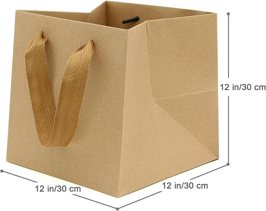 Kraft Paper Gift Bag Large Square Bottom Kraft Paper Bags with Handles (Natural Kraft, 12 x 12 x 12 in, 10 CT)