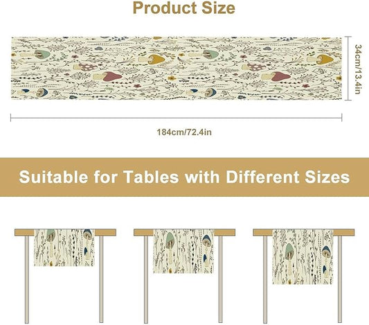 Mushroom Table Runner,Colorful Wild Plants and Fungus Botanical Plants Pattern Print Burlap for Hotel Indoors Outdoor Dining Room Kitchen Holiday Party, 13x108in