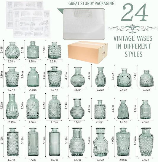 Mini Bud Vases As Wedding Centerpieces for Tables,Clear Bud Vases for Flowers,Small Flower Vases Suitable for Birthday Party,Anniversary,Wedding Reception,Baby Shower (Green, 24PCS)