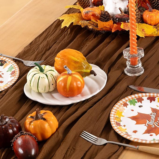 Brown Cheesecloth Table Runner Tan Fall Table Runner Boho Gauze 120 Inches Marron Cheese Cloth Fall Table Decorations for Thanksgiving Wedding Bridal Baby Shower Tea Party Decor