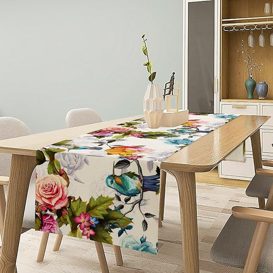 Hummingbird Table Runner,Vintage Floral Country Style Table Cloth Home Kitchen Restaurant Party Decoration 13x90 Inch