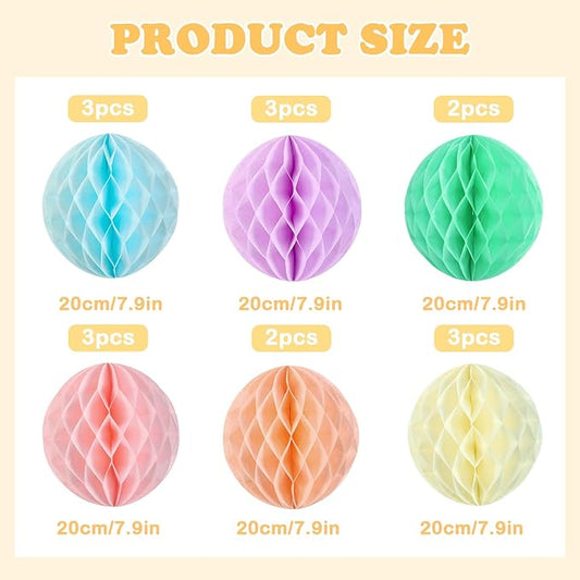 Hanging Honeycomb Decorations, Pastel Party Decorations, Rainbow Honeycomb Balls Decorations for Macaron Birthday Baby Shower Spring Decor, Set of 16 
