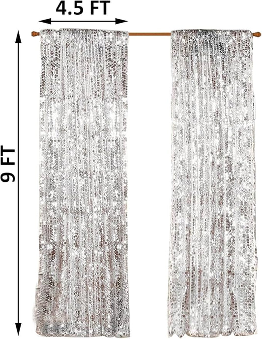9FTx9FT Silver Big Sequin Backdrop Curtains Panels Drapes Home Party Supplies Sequin Background for Parties Shimmer Wall Backdrop Cloth and Thanksgiving Christmas