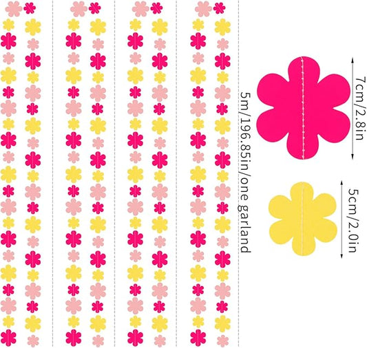 Hot-Pink Yellow Fall Party-Decorations Streamers-Garland - 52ft Boho Flower Hanging Paper Banner, Groovy Birthday Baby Bridal Shower Bachelorette Wedding Classroom Decor Hugfond