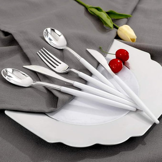 WELLIFE 144 Pack Silver Plastic Cutlery, Disposable Silver Flatware Includes: 48 Forks, 48 Knives and 48 Spoons, Suitable for Parties and Wedding for Wedding