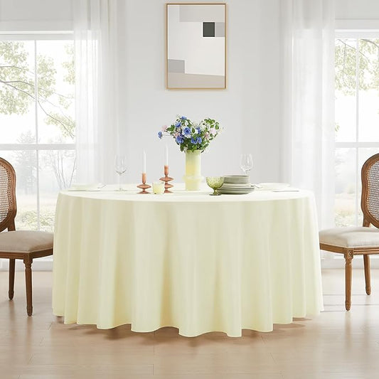 Round Tablecloth 120 Inch Tablecloth 10 Pack Ivory Table Cloths Washable Decorative Polyester TableClothes Cover for Dining Table Banquets Buffet Parties and Wedding